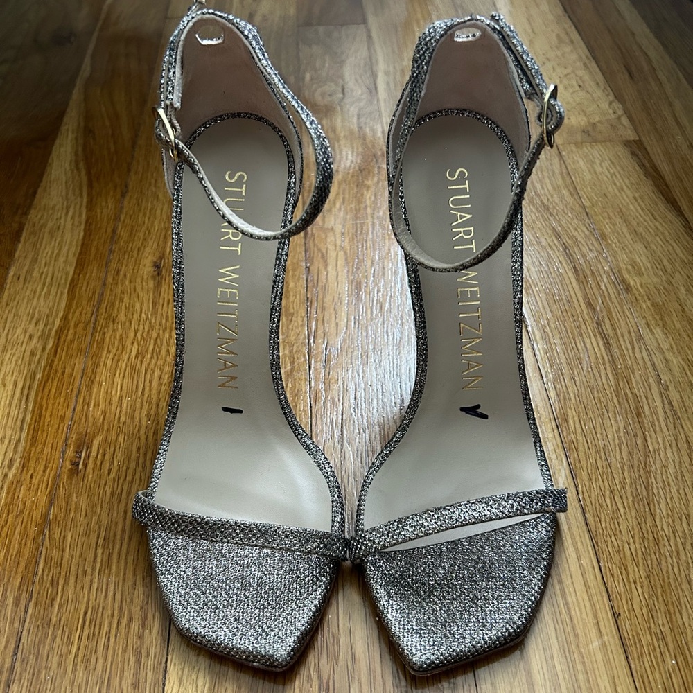 NEW Stuart Weitzman Nudistcurve Shimmery Ankle-Strap Sandals Size 6.5B